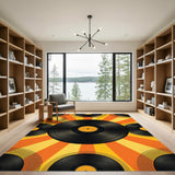 Retro Black Vinyl Records Orange Area Rug