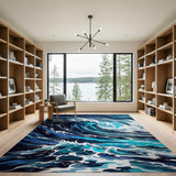Curling Ocean Wave Blue Teal Area Rug