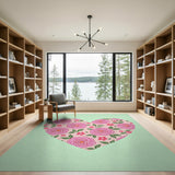 Romantic Pink Rose Heart Area Rug