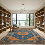 Blue and Orange Persian Medallion Area Rug