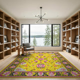 Yellow Vibrant Yellow Peony Floral Area Rug