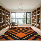 Bold Orange Black Plaid Geometric Area Rug