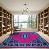 Vibrant Pink Persian Medallion Rug with Teal Accents