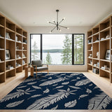 Navy Blue Feather Pattern Area Rug