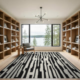 ODIKA Modern Abstract Washable Area Rug - Black & White Linear Pattern Low Pile Carpet