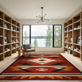 Southwestern Red Geometric Tribal Area Rug