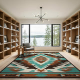 Blue and Teal Teal Rust Geometric Southwestern Area Rug