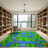 Vibrant Kids Cartoon Road Tree Play Rug
