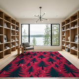 Snowy Pine Forest Red Area Rug