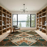Teal Rust Geometric Southwestern Area Rug