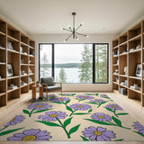 Purple Purple Daisy Floral Pattern Area Rug