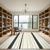 Black and Cream Striped Geometric Area Rug