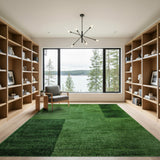 Lush Green Geometric Block Shag Rug