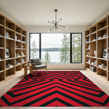 Bold Red Black Geometric Zigzag Area Rug