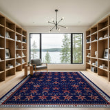 Patriotic Navy Red Stars Area Rug