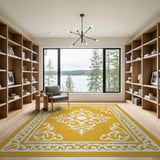 Ornate Gold Persian Area Rug with White Intricacy