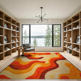 Vibrant Wavy Orange Abstract Area Rug