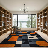 ODIKA Washable Modern Geometric Area Rug - Orange & Grey Abstract Low Pile Non-Slip
