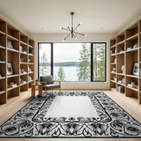 Ornate Black White Persian Border Black and White Area Rug