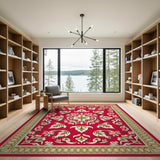 Elegant Red Persian Floral Area Rug with Gold Border