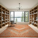 ODIKA Washable Southwestern Geometric Area Rug - Terracotta Orange Low Pile Non-Slip Rug