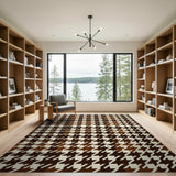 ODIKA Brown Houndstooth Washable Rug - Low Pile Non-Slip Pet Friendly Area Rug