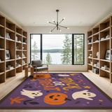 Trick or Treat Ghost Pumpkin Purple Kids Area Rug