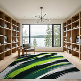 ODIKA Abstract Brushstroke Washable Area Rug - Green & Black Modern Low Pile, Non-Slip, Pet & Kid Friendly