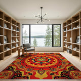 Vibrant Red Mandala Area Rug