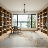 Marbled Beige Gold Vein Abstract Area Rug