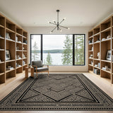 Intricate Black Maze Geometric Area Rug