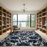 Blue and Teal Navy Blue Floral Vintage Area Rug