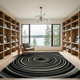 Black White Concentric Circles Area Rug