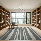 Crisp Black White Vertical Stripe Area Rug