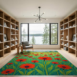 Vivid Red Poppy Field Area Rug