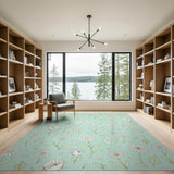 Whimsical Mint Green Daisy Floral Rug