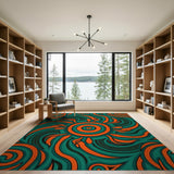 Vibrant Teal Orange Swirl Abstract Area Rug