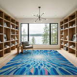 Radiant Abstract Blue Burst Area Rug