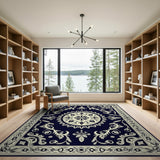 Blue and Teal Traditional Persian Navy Blue Traditional Persian Medallion Rug