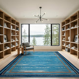 Teal Blue Geometric Stripe Area Rug