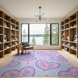 Purple Hearts Stars Kids Area Rug