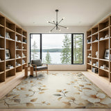 Vintage Peony Floral Area Rug in Beige Cream