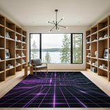 Purple Purple Neon Grid Geometric Area Rug
