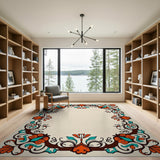 Ornate Teal and Coral Floral Border Rug