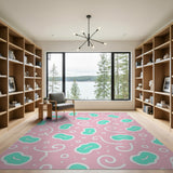 Playful Pink Area Rug with Green Cartoon Blobs