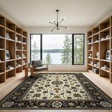 Ivory Traditional Persian Area Rug with Black Border