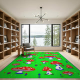 Kids Cartoon Whimsical Red Mushroom Meadow Area Rug