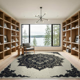 Black and White Ornate Black Mandala Persian Rug
