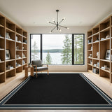 Black and White Black Geometric Border Area Rug