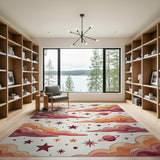 Dreamy Orange Clouds Stars Planets Area Rug